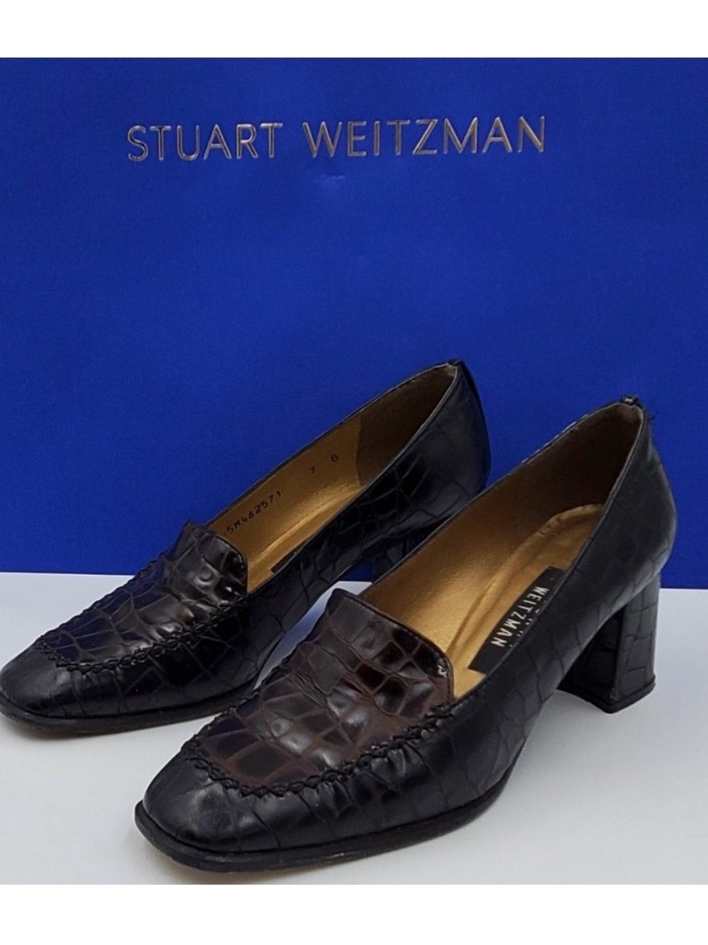 Stuart Weitzman chocolate brown croc pumps